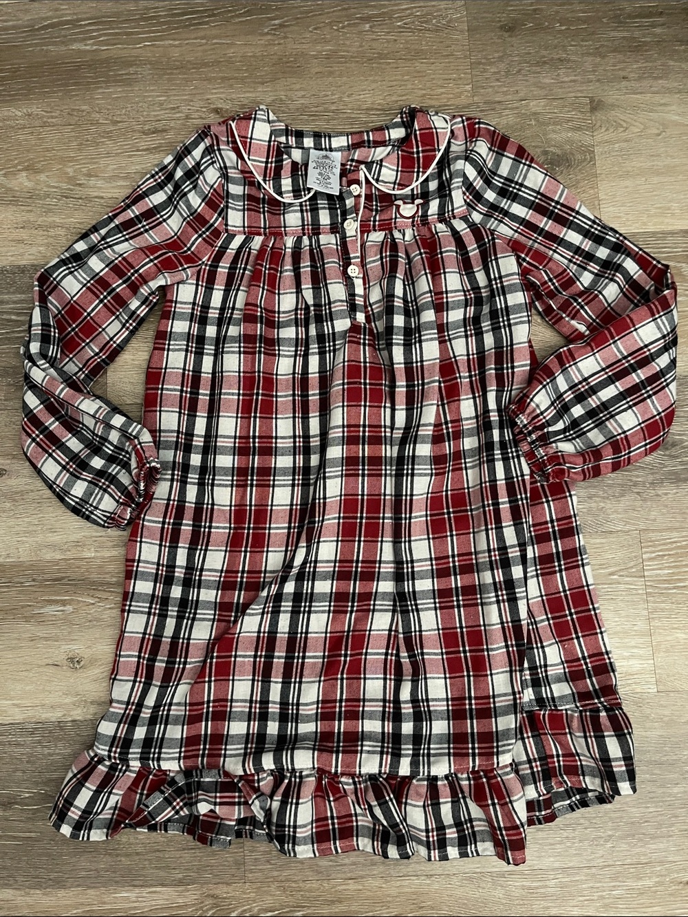 Disney Parks Disneyland World plaid holiday long sleeve nightgown pajamas 7/8